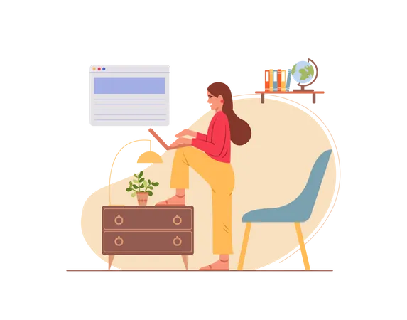 Free Girl working from home  Illustration