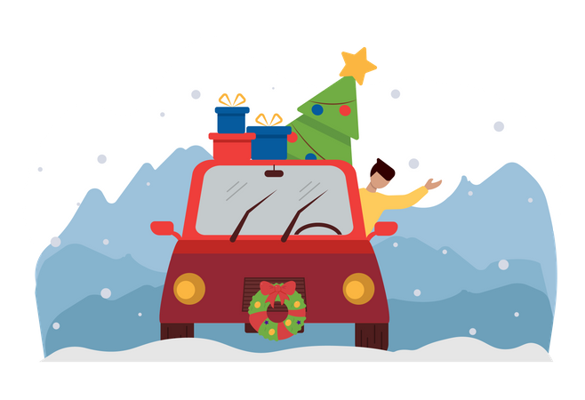 Free 車でクリスマスパーティーに行く男性  イラスト