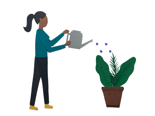 Free Menina regando planta usando lata de água  Ilustração