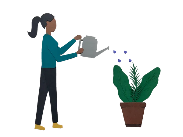 Free Menina regando planta usando lata de água  Ilustração