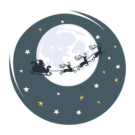 Free Santa flying in sky during Christmas night  イラスト