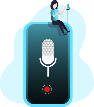 Free Senhora podcasting com microfone de smartphone  Ilustração