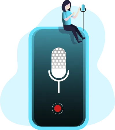 Free Senhora podcasting com microfone de smartphone  Ilustração