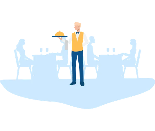 Free Waiter holding tray in hotel  Illustration