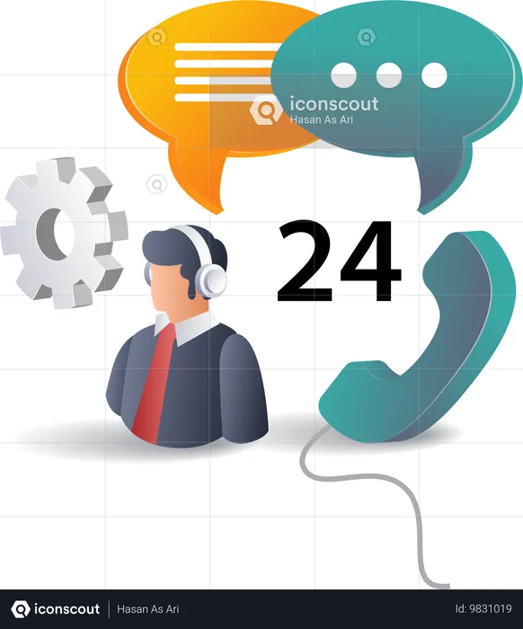 24 Hour Customer cervices Assistance  Illustration