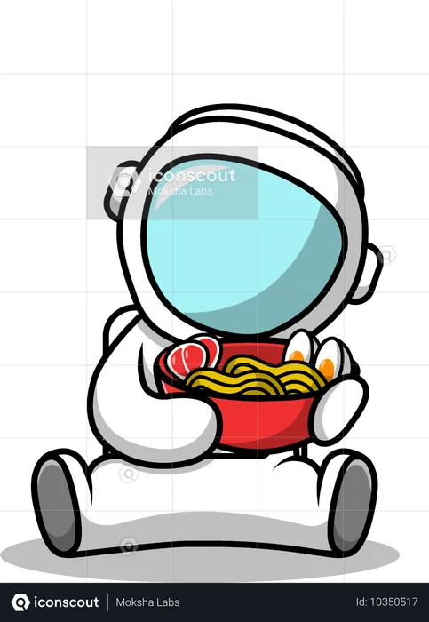 Astronaut Holding Ramen Noodle Bowl  Illustration