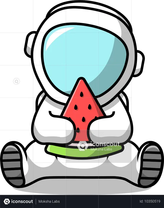 Astronaut Holding Watermelon Slice  Illustration