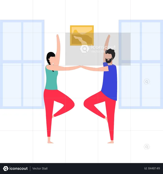 Boy and girl doing exercise  Illustration