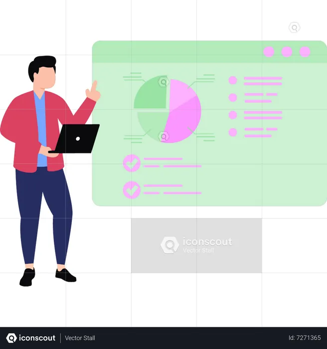 Boy is working on chart report  Illustration