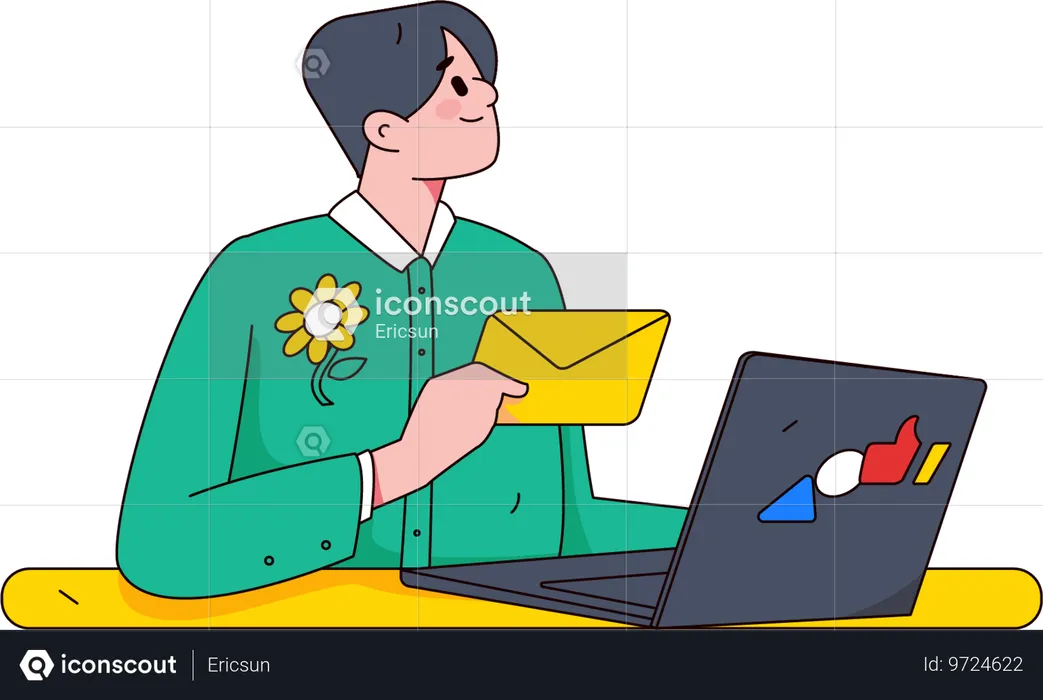 Boy opening email  Illustration