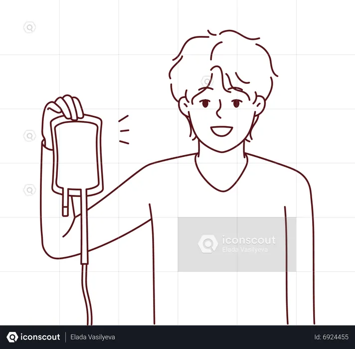 Boy volunteer holding blood bag  Illustration