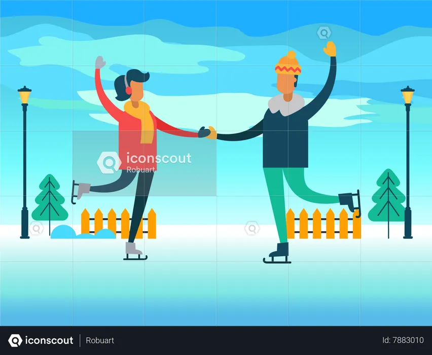 Couple doing Skating on Ice  Illustration