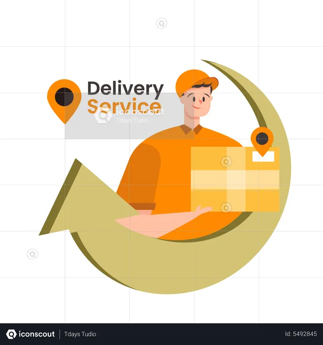 Delivery person holding delivery box  Illustration