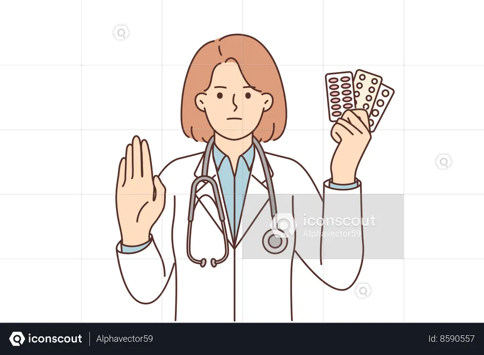 Doctor is refusing to take antibiotic medicines  Illustration