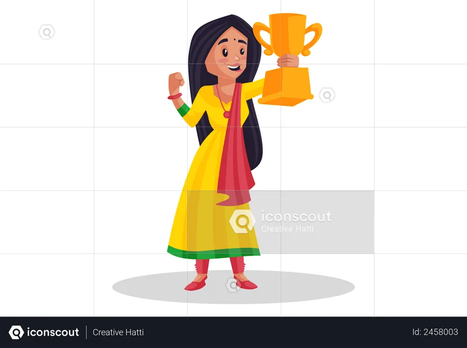 Female singer in winning gesture  Illustration