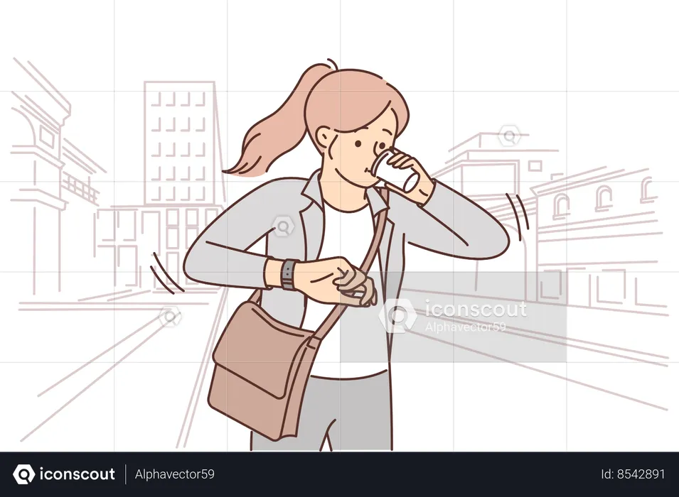 Femme d'affaires regarde la montre  Illustration