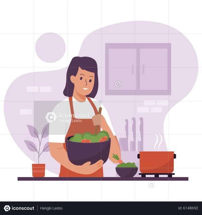 Fille cuisine  Illustration