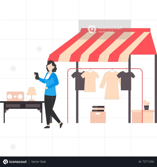 Girl has a small tailoring business  Illustration