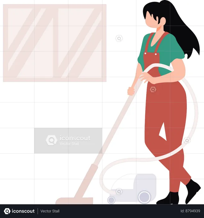 Girl is cleaning the floor with a vacuum cleaner  Illustration