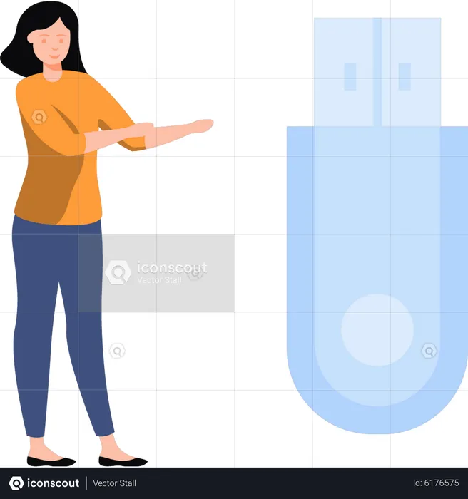 Girl pointing at flash drive  Illustration