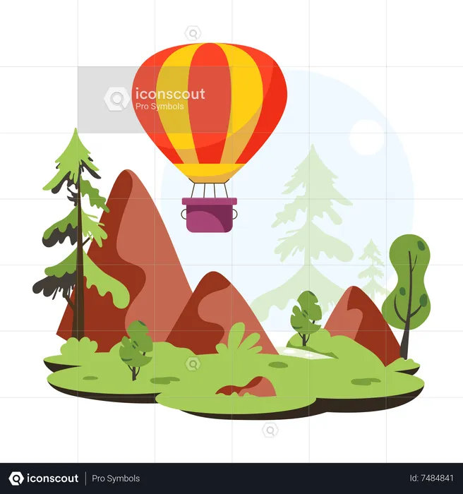 Globo aerostático en el bosque  Ilustración