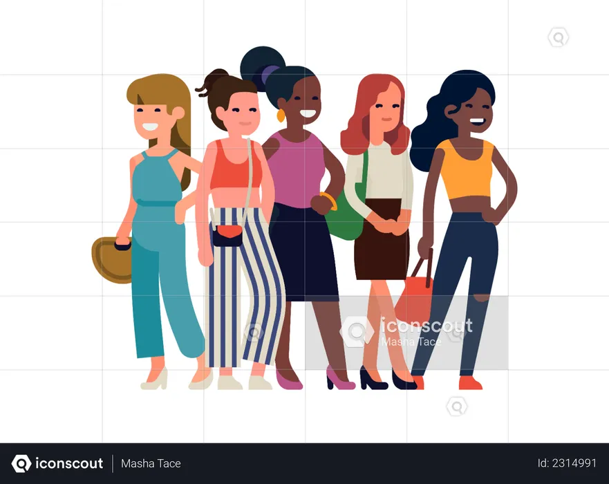 Group of girls standing together  Illustration