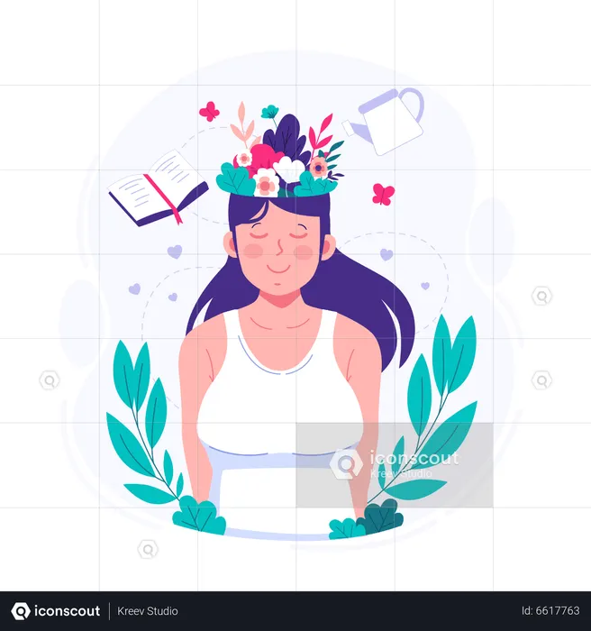 Hermosa mujer con mente tranquila  Ilustración