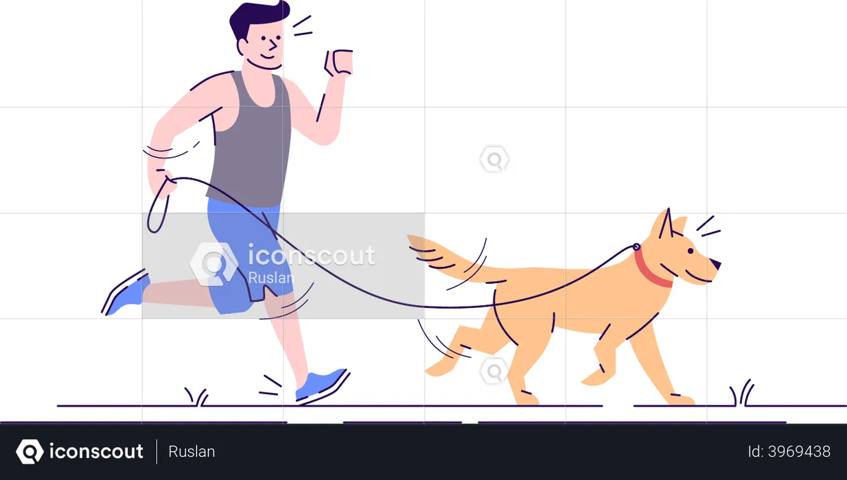 Hombre corriendo con perro  Ilustración