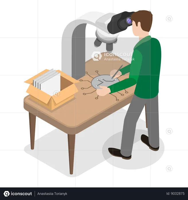 Hombre utilizando dispositivo de fabricación electrónica  Ilustración