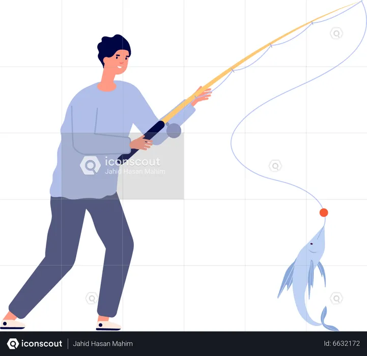 Homme attrapant du poisson  Illustration