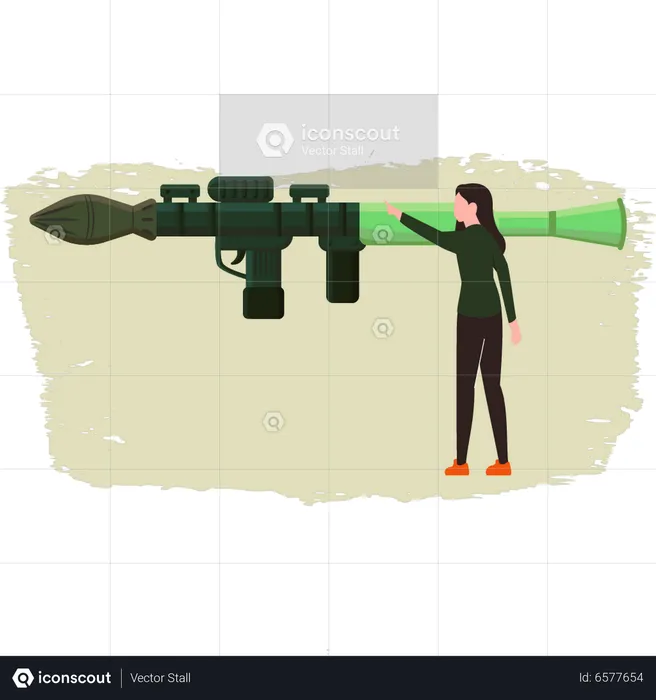 Jeune femme tenant un bazooka  Illustration