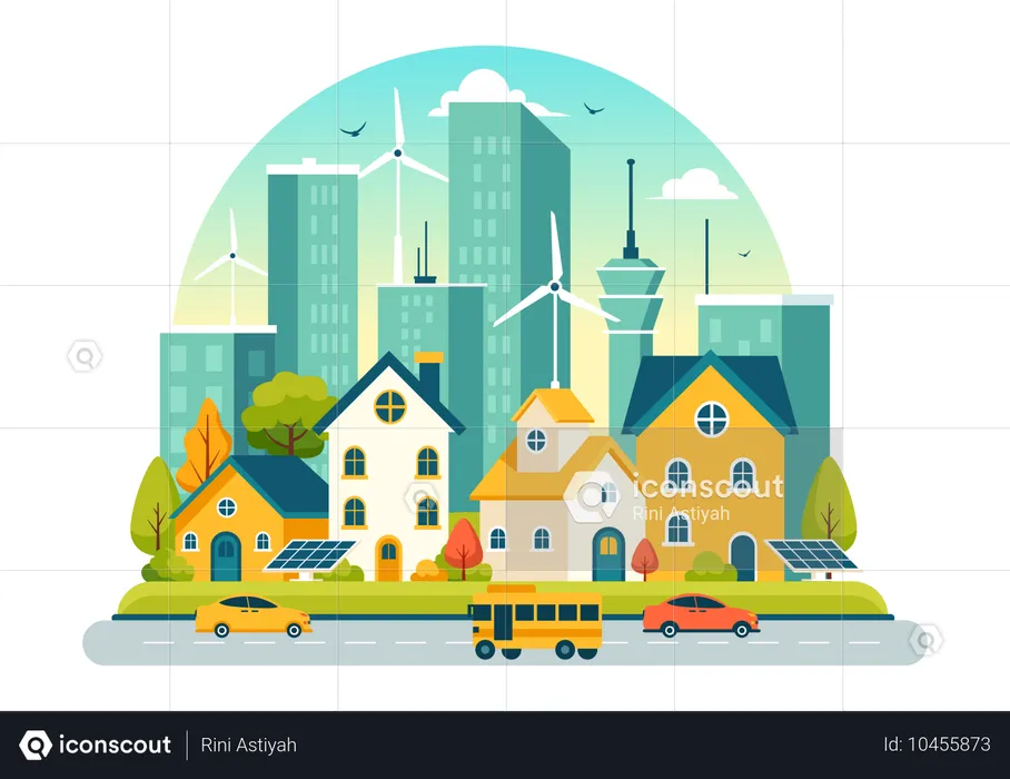 Landscape areas using renewable energy  Illustration