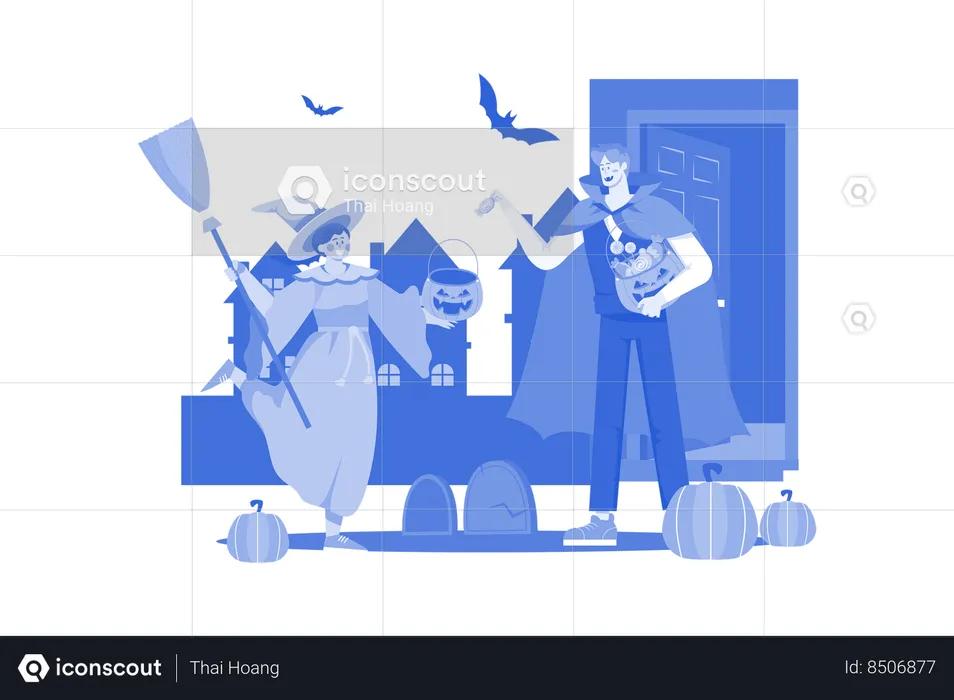 Man In Costume Giving Candy  Illustration