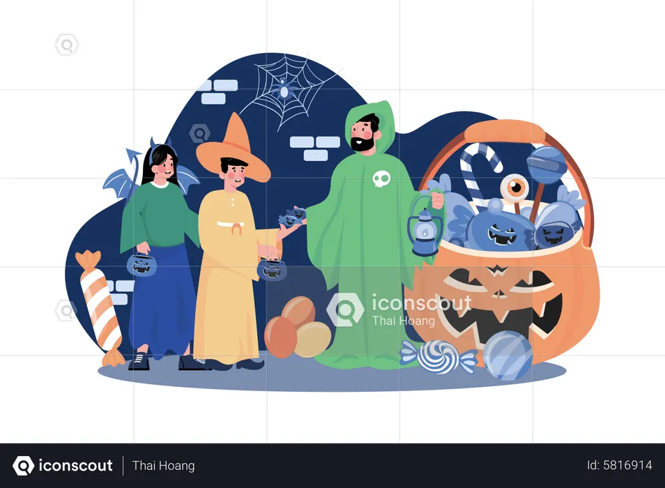 Man In Costume Giving Candy  Illustration