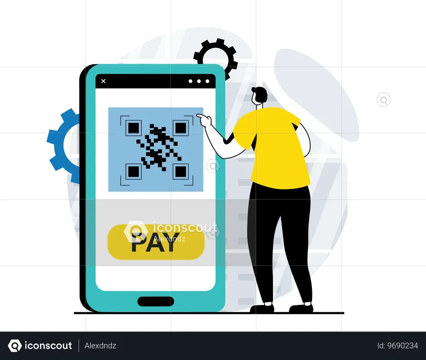 Man paying bills via QR code  Illustration