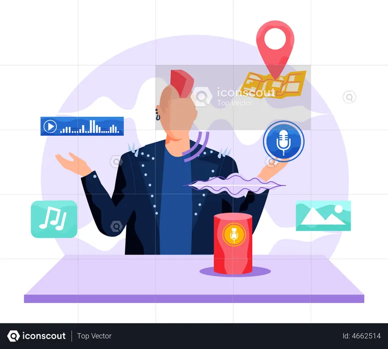 Man using smart voice assisted speaker  Illustration