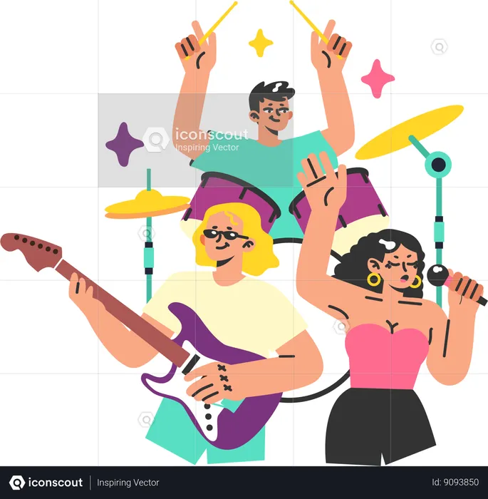 Musical band performing in music festival  Illustration