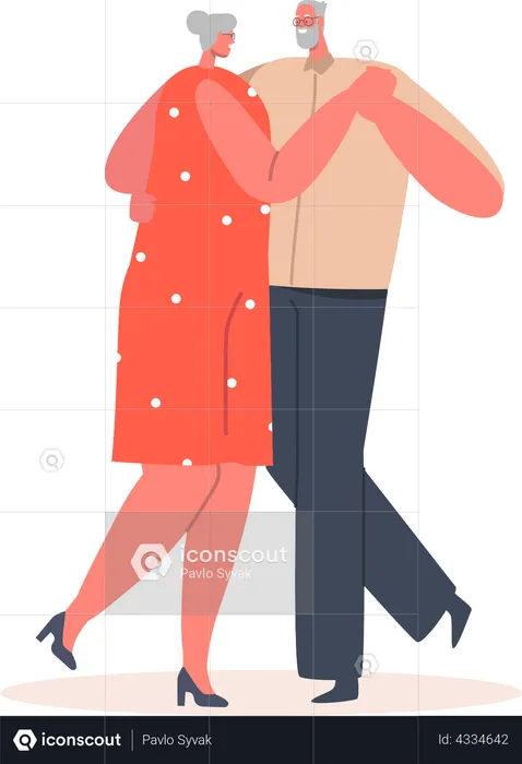 Pareja de ancianos bailando  Ilustración