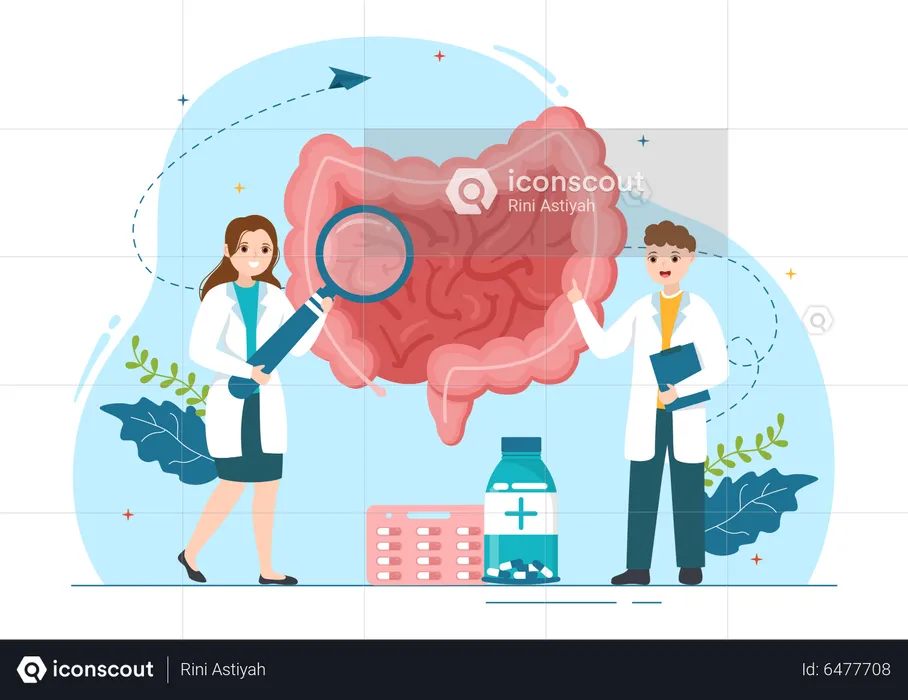 Proctology doctors explaining about gastro bacteria  Illustration