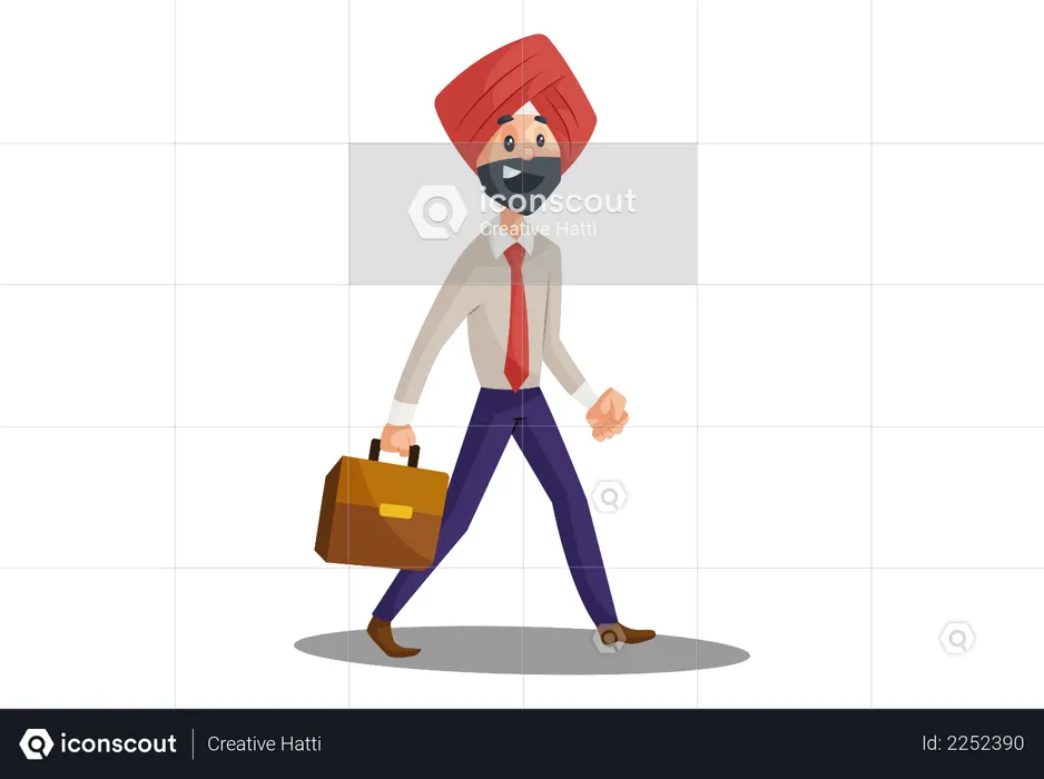 Punjabi businessman holding a briefcase in hand and going to the office  Illustration