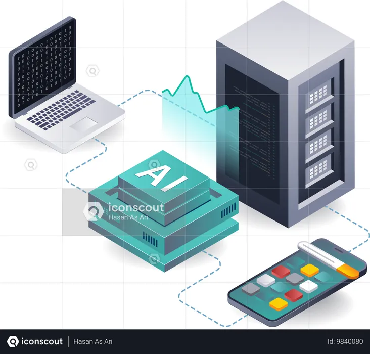 Server-KI-Datenanalyse für Smartphone-App-Entwickler  Illustration