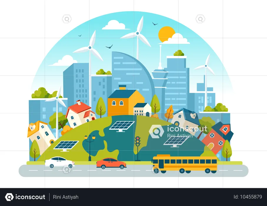 Solar panels installed in cities  Illustration