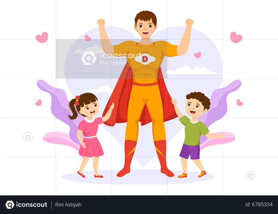 Super dad with kids  Illustration