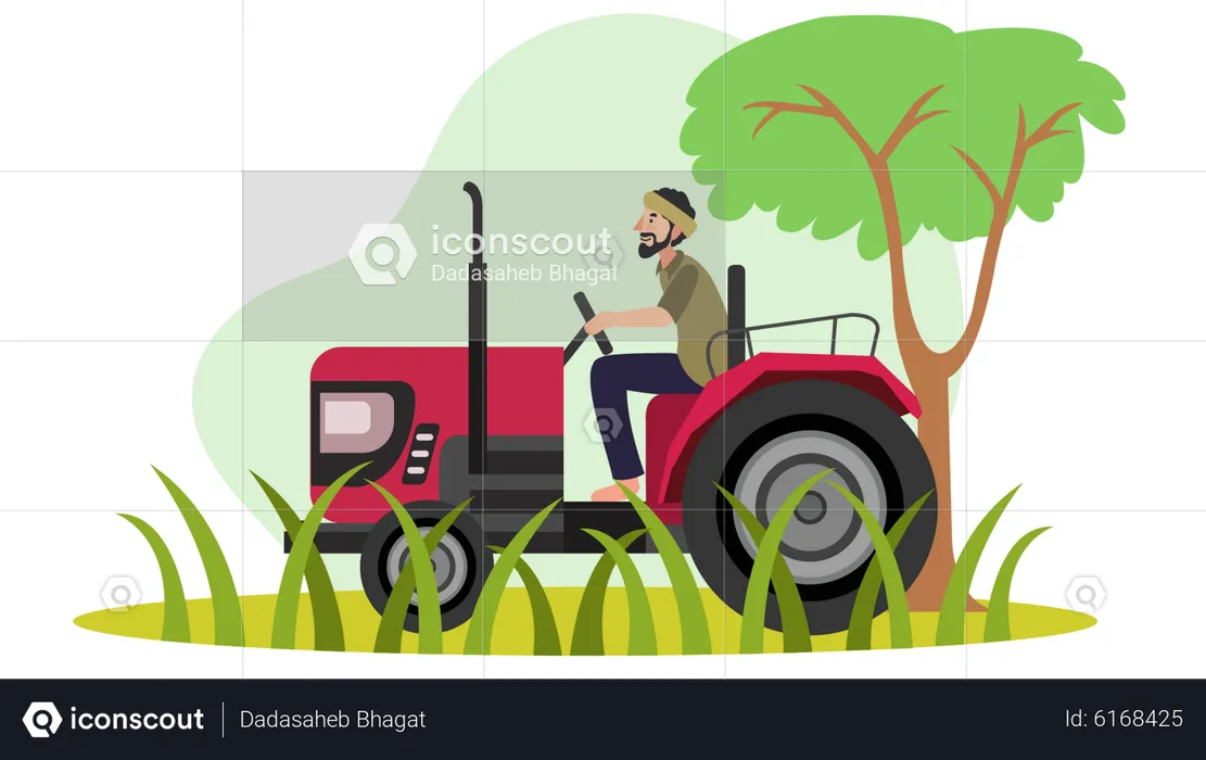 Agricultor indiano dirigindo trator  Ilustração