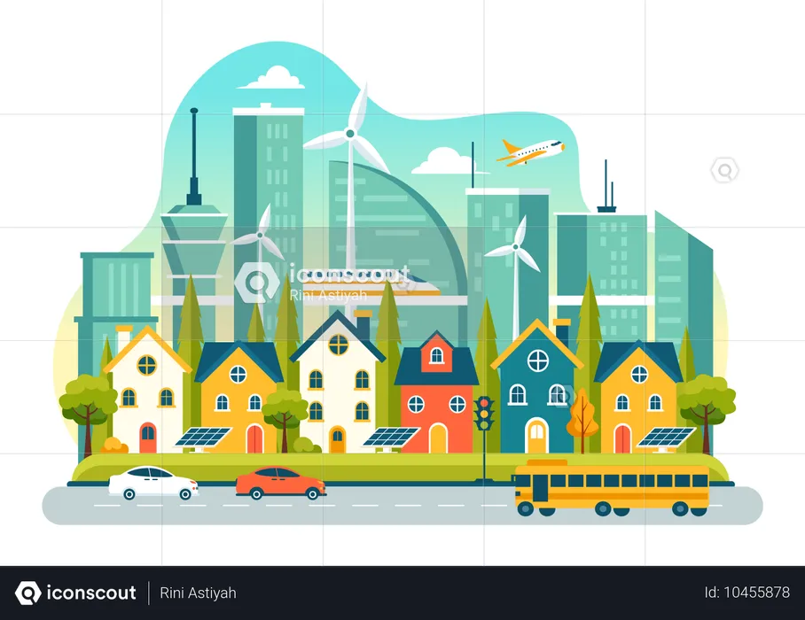 Wind power supplied to urban homes  Illustration