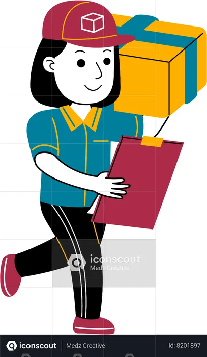 Woman courier checks package sent  Illustration