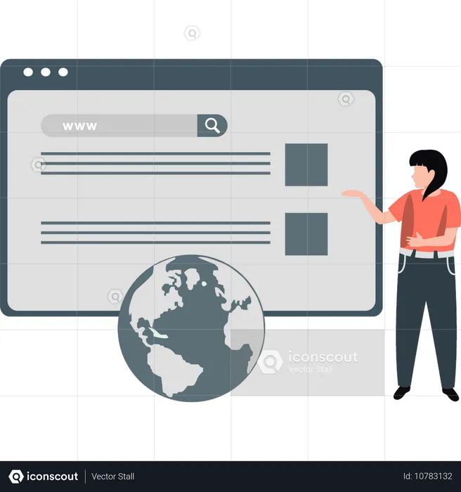 Woman presenting webpage search bar  Illustration