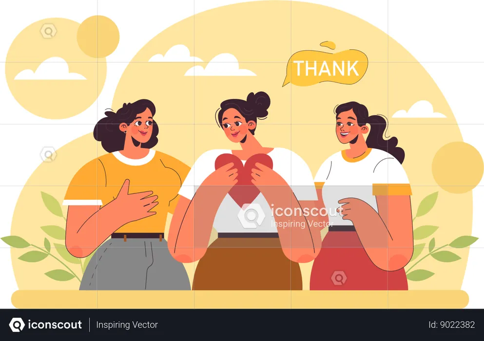 Woman says thank you to your friends  Illustration