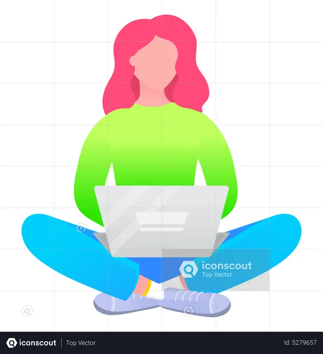 Woman Sitting on Floor with Laptop  Illustration