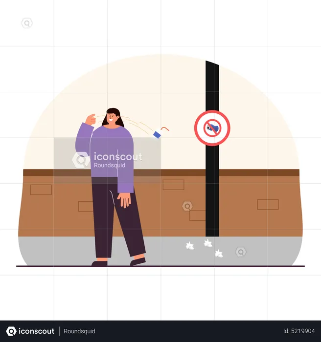 Woman throw waste at no litter zone  Illustration